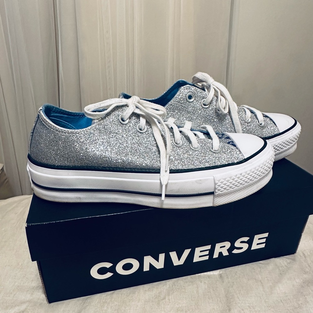 Converse Women's Sparkling Blue Sneakers - Picture 2 of 8